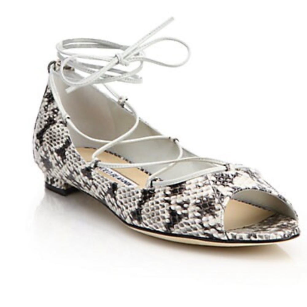 Manolo Blahnik Python Ankle Wrap Ballet Flats. Si… - image 1